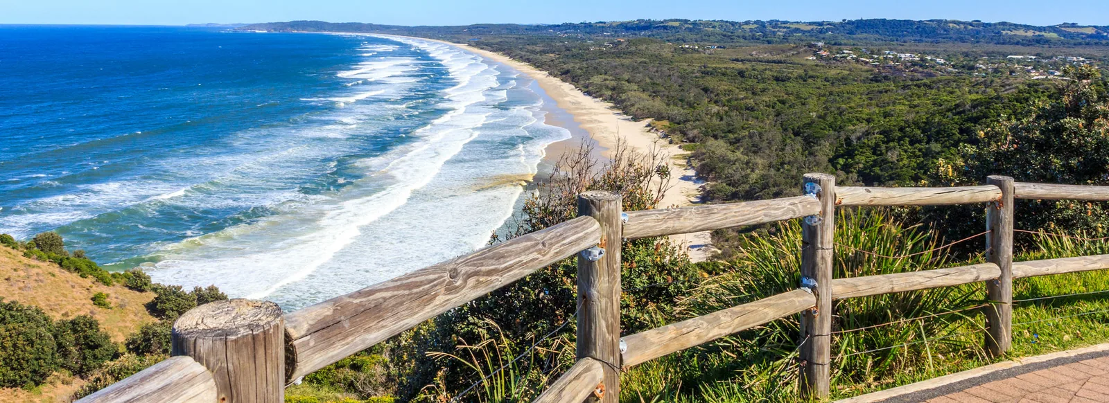 Tallow Beach curving south from the Cape Byron lighthouse lookout